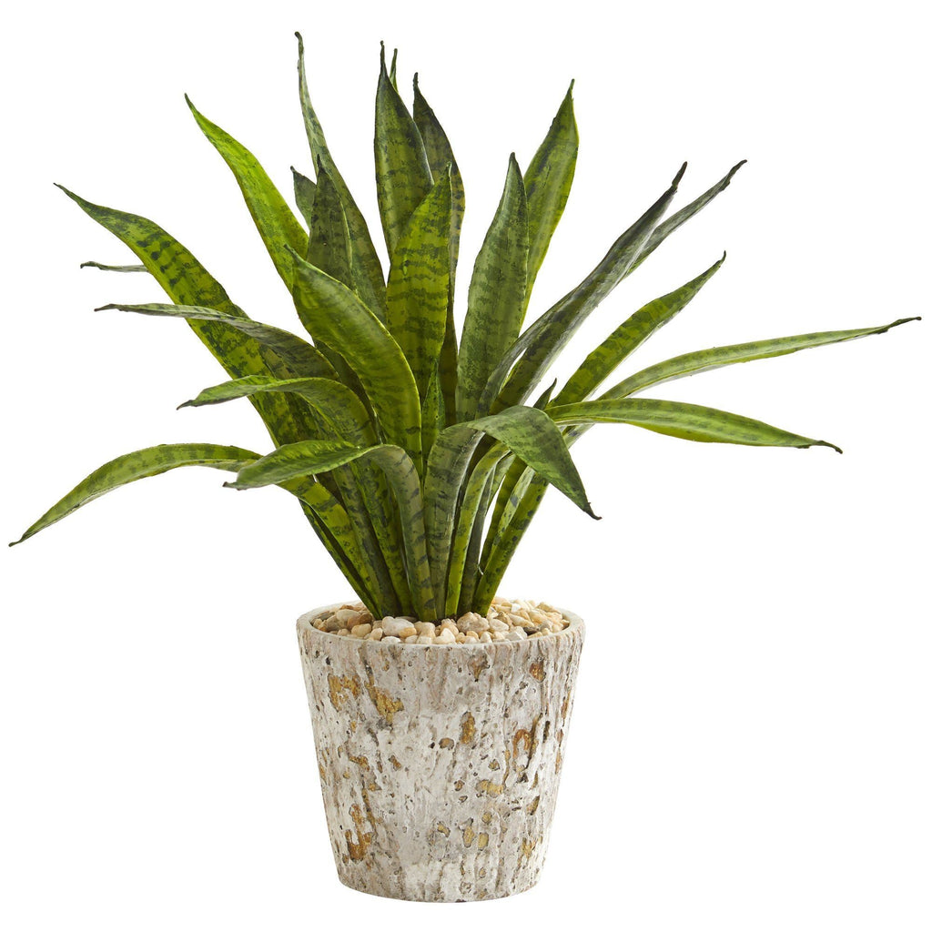 19” Sansevieria Artificial Plant in Weathered Oak Planter