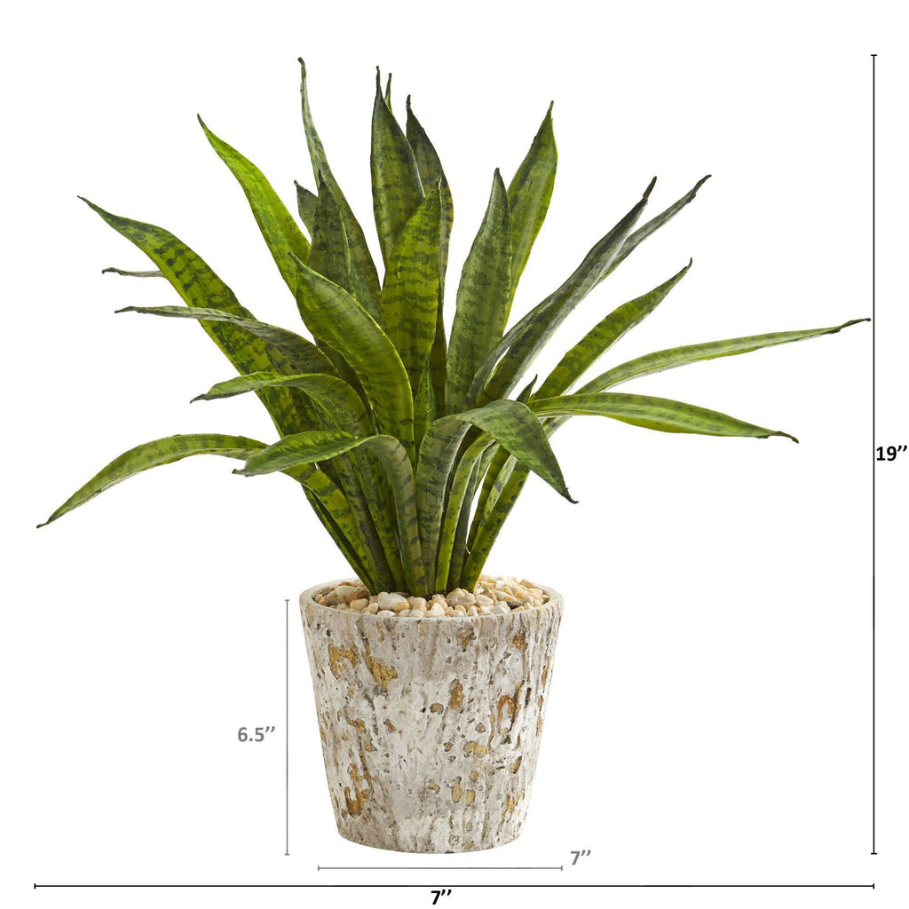 19” Sansevieria Artificial Plant in Weathered Oak Planter
