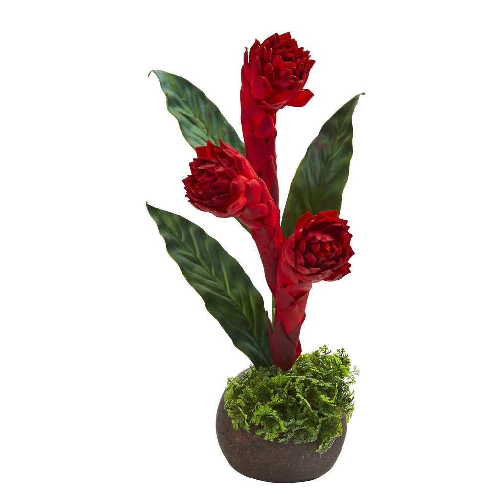 19” Triple Bromeliad Artificial Plant in Stone Planter