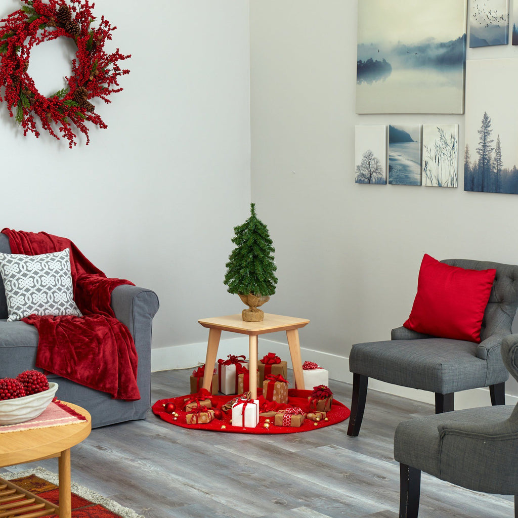 2’ Alpine Artificial Christmas Tree with 35 Lights, 92 Bendable Branches and a Burlap Planter