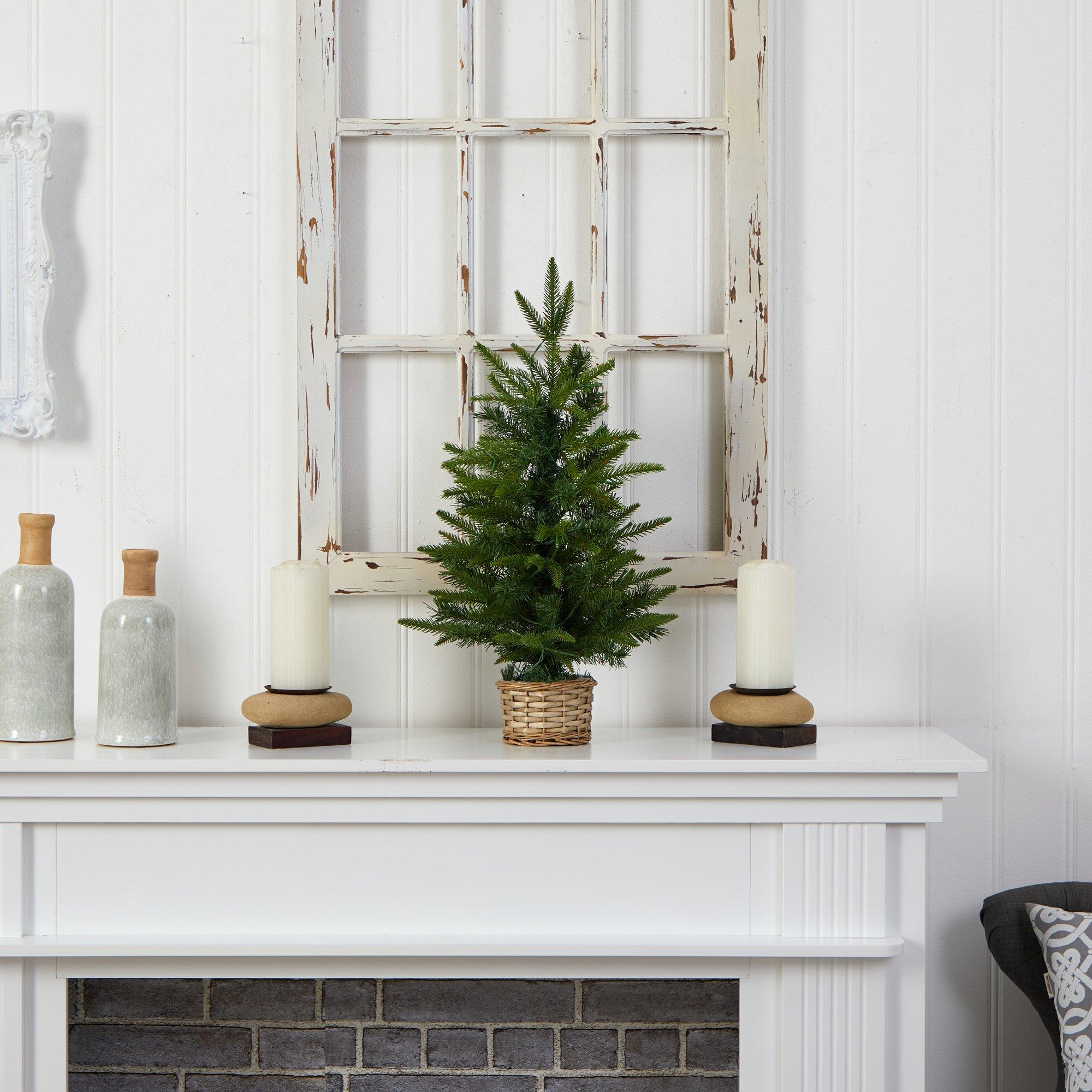 2’ Artificial Christmas Tree with 35 Clear LED Lights in Decorative Basket