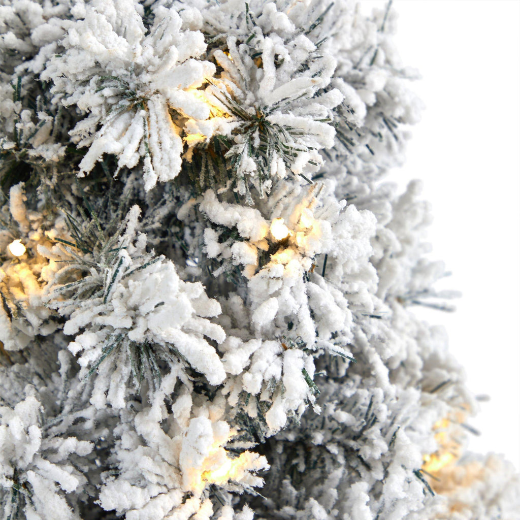 2’ Flocked Artificial Christmas Tree with 30 Clear LED Lights in Burgundy Vase