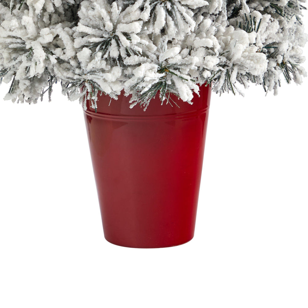 2’ Flocked Artificial Christmas Tree with 30 Clear LED Lights in Burgundy Vase