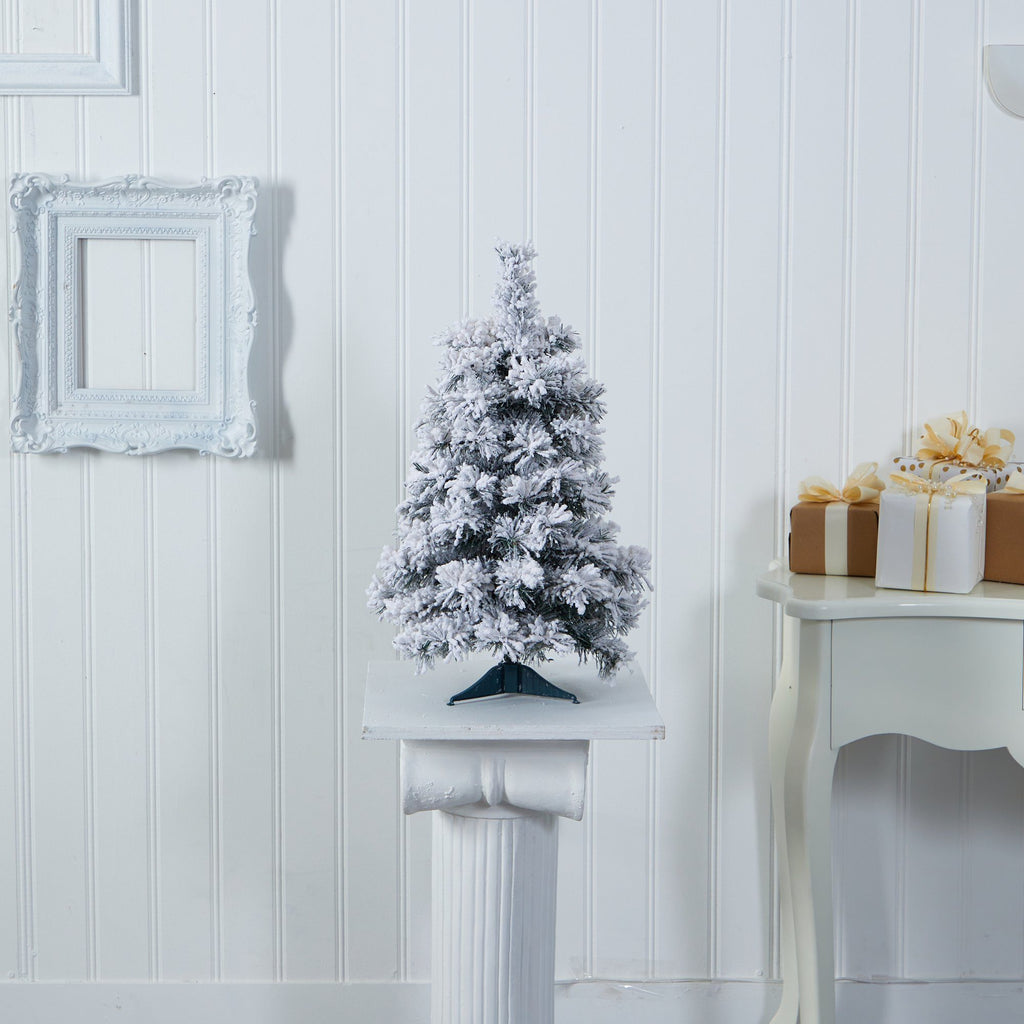 2’ Flocked Artificial Christmas Tree with 30 Clear LED Lights