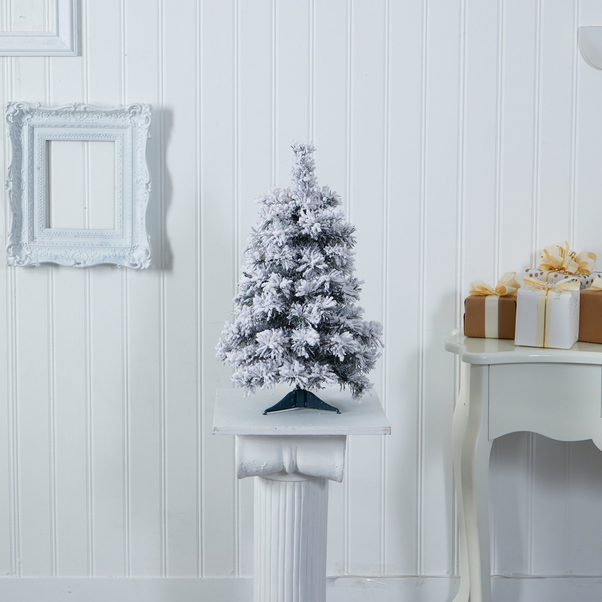 2’ Flocked Artificial Christmas Tree with 30 Clear LED Lights