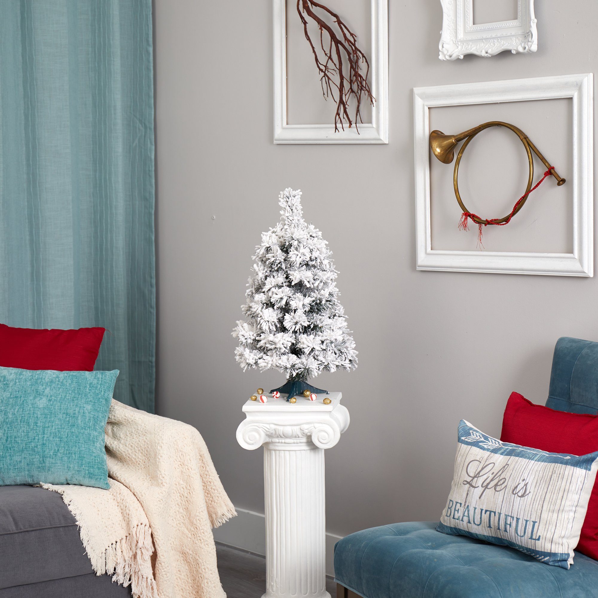 2’ Flocked Artificial Christmas Tree with 30 Clear LED Lights