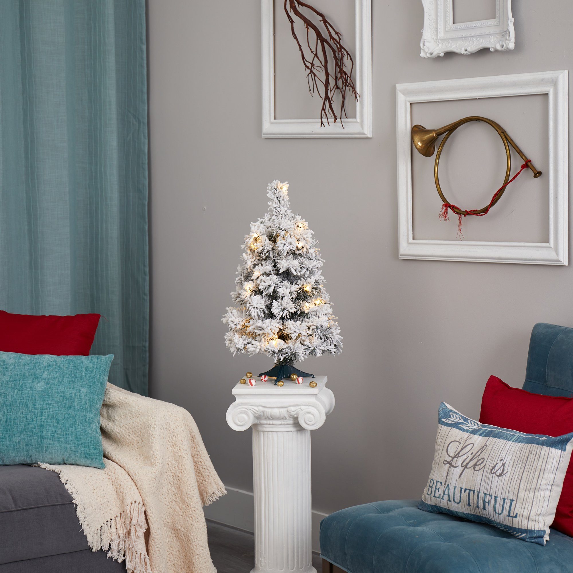 2’ Flocked Artificial Christmas Tree with 30 Clear LED Lights