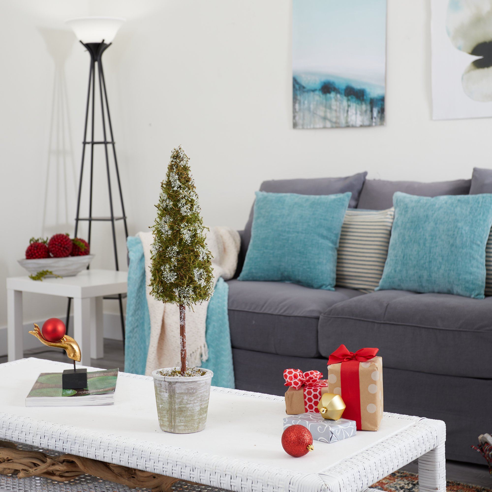 2’ Flocked Moss Artificial Christmas Tree in Decorative Planter