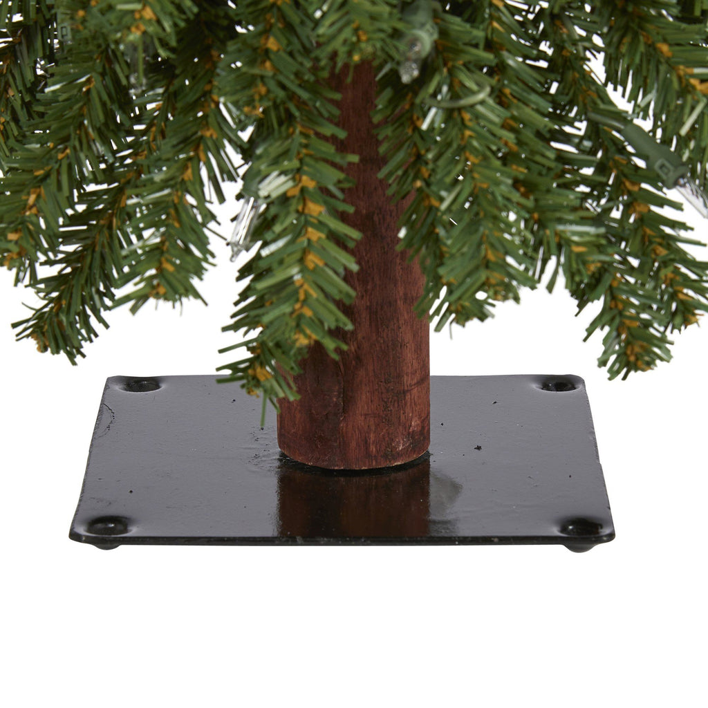 2’ Grand Alpine Artificial Christmas Tree with 35 Clear Lights and 111 Bendable Branches on Natural Trunk