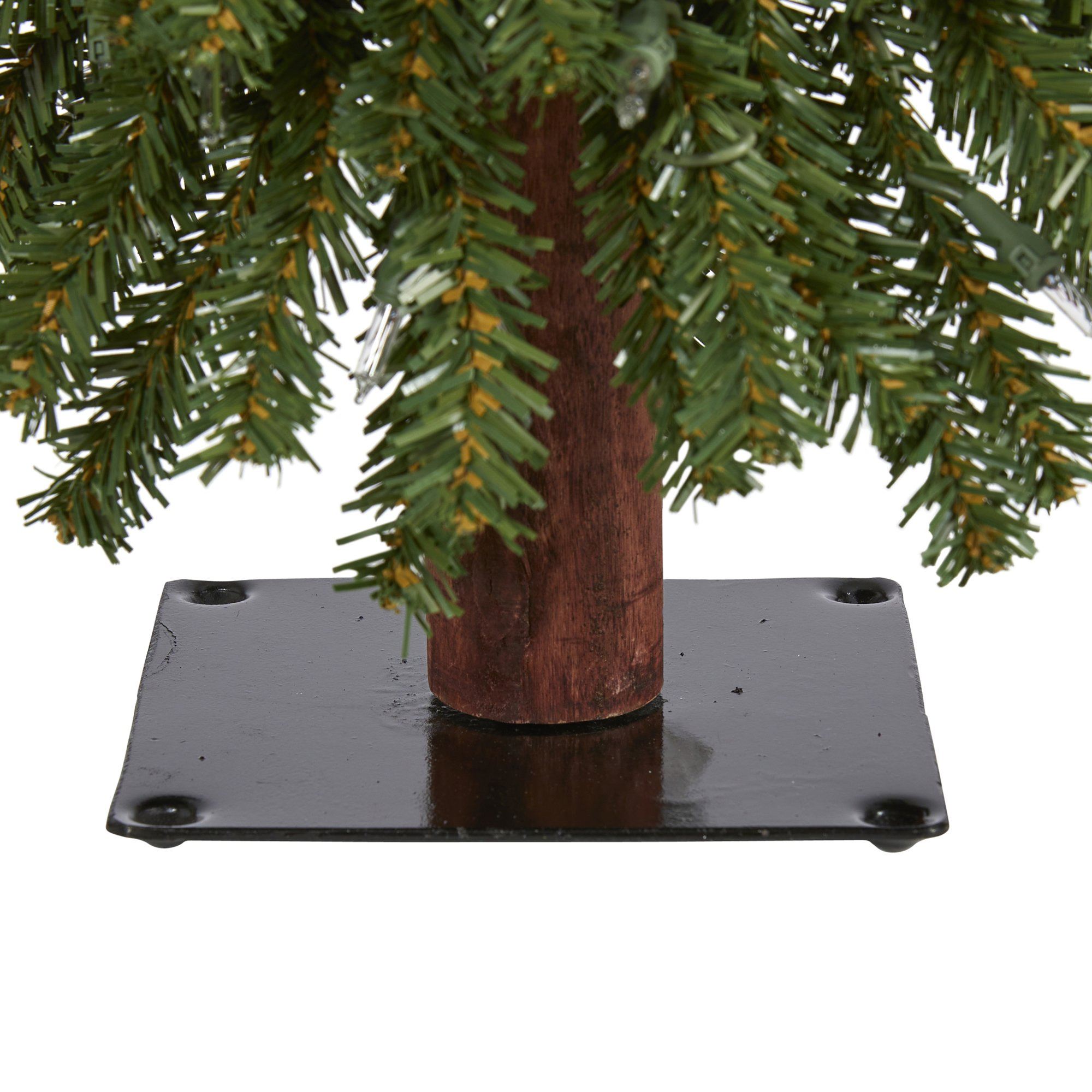 2’ Grand Alpine Artificial Christmas Tree with 35 Clear Lights and 111 Bendable Branches on Natural Trunk