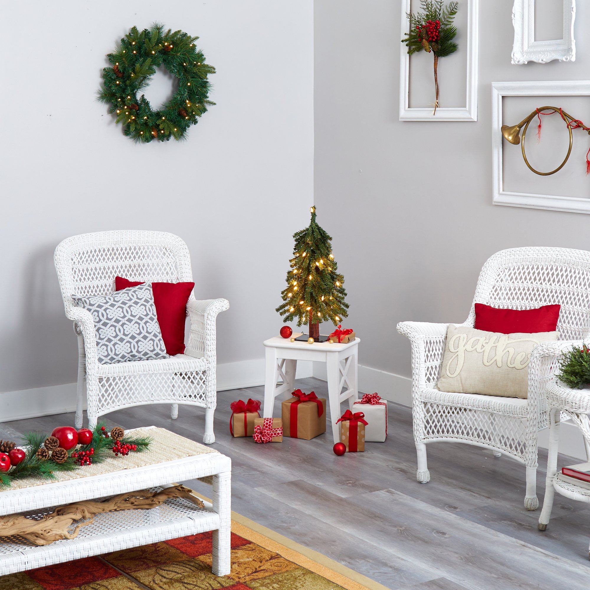 2’ Grand Alpine Artificial Christmas Tree with 35 Clear Lights and 111 Bendable Branches on Natural Trunk