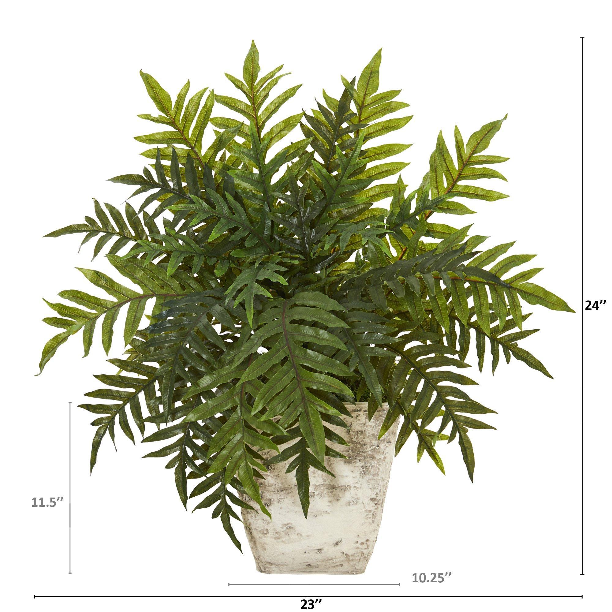 2’ Hares Foot Fern Artificial Plant in Country White Planter (Real Touch)