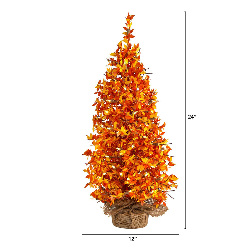 2' Harvest Halloween Artificial Christmas Tree Pre-Lit with 50 LED lights in Burlap Base