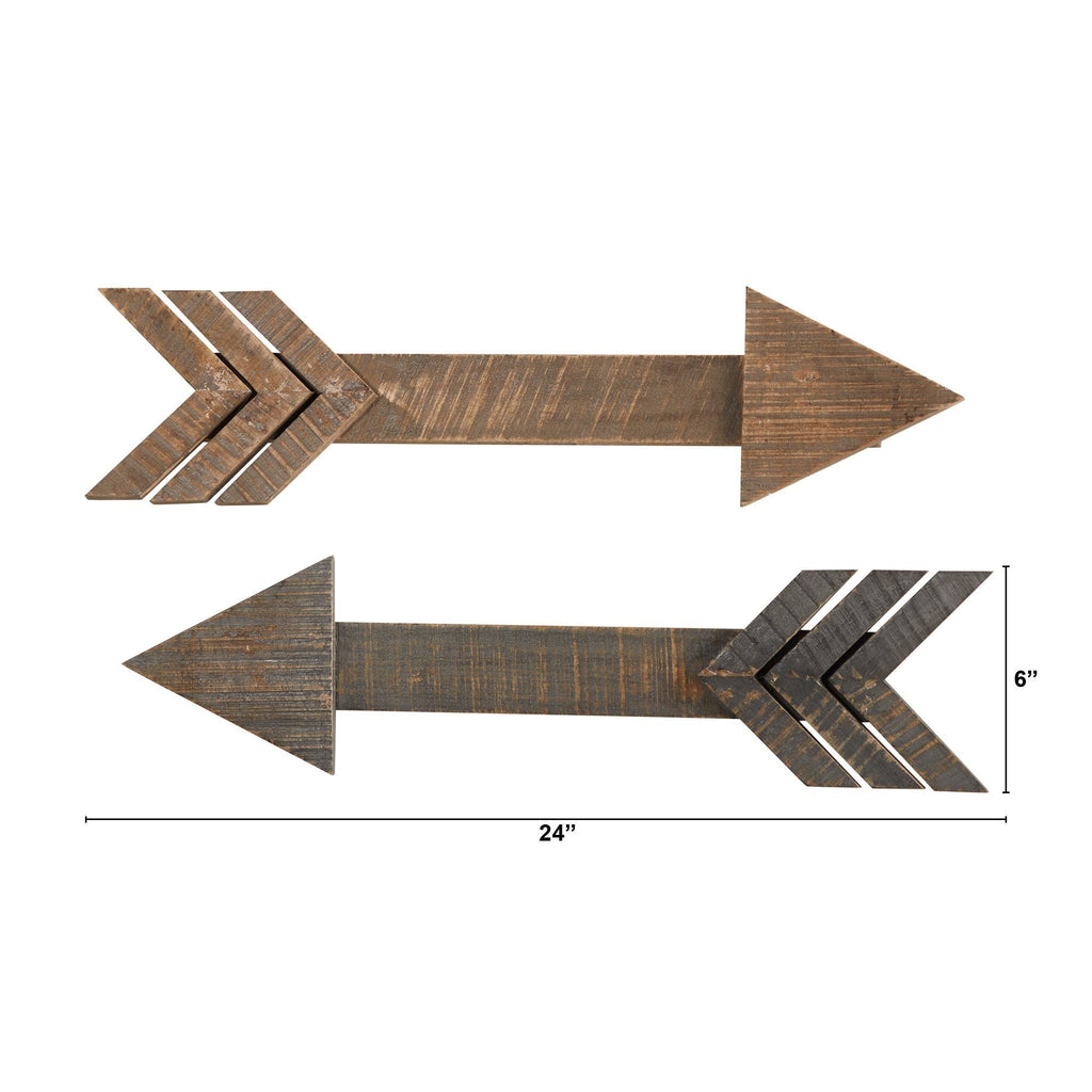 2' Rustic Wood Arrows Wall Art Décor (Set of 2)
