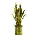 2’ Sansevieria Artificial Plant in Metal Green Planter