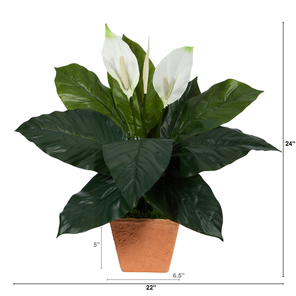 2’ Spathiphyllum Artificial Plant in Terra-Cotta Planter