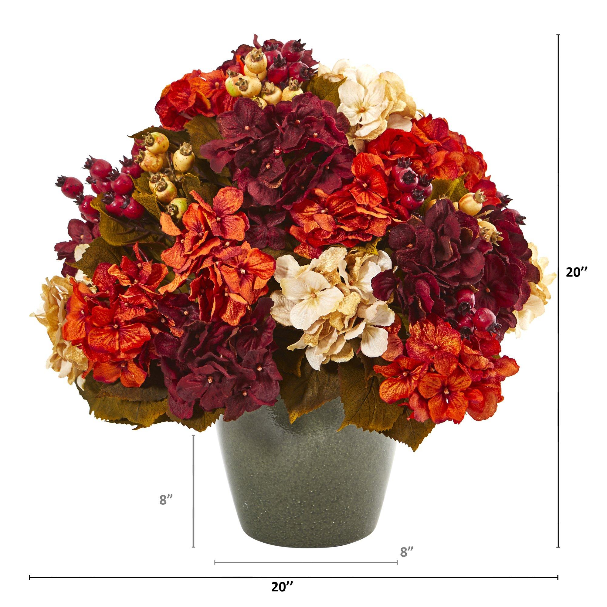 20” Autumn Hydrangea Artificial Arrangement in Green Vase
