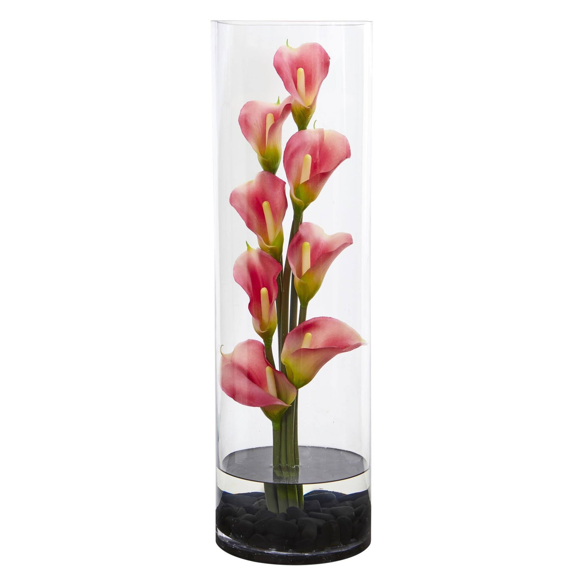 20” Calla Lily Artificial Arrangement in Cylinder Glass