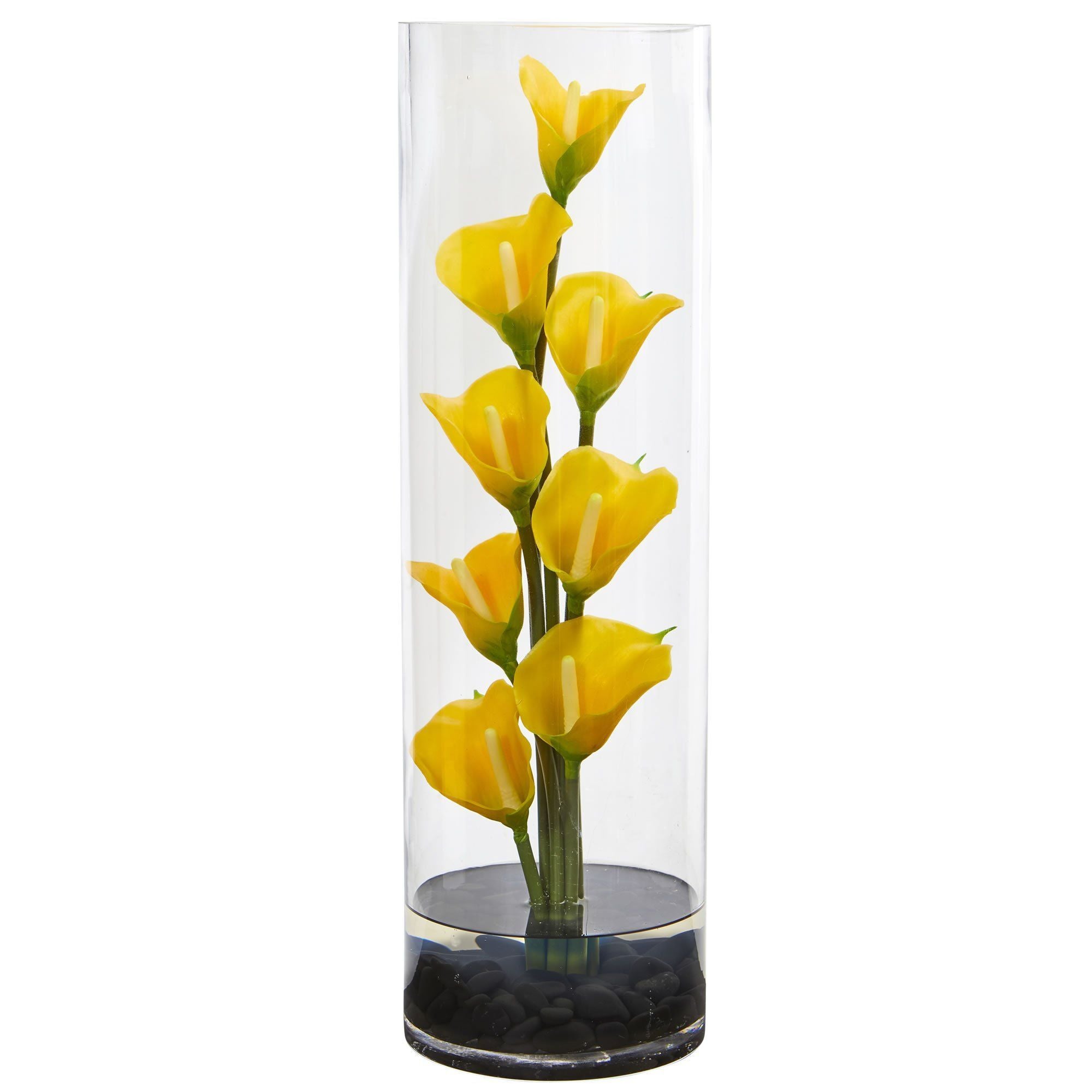 20” Calla Lily Artificial Arrangement in Cylinder Glass