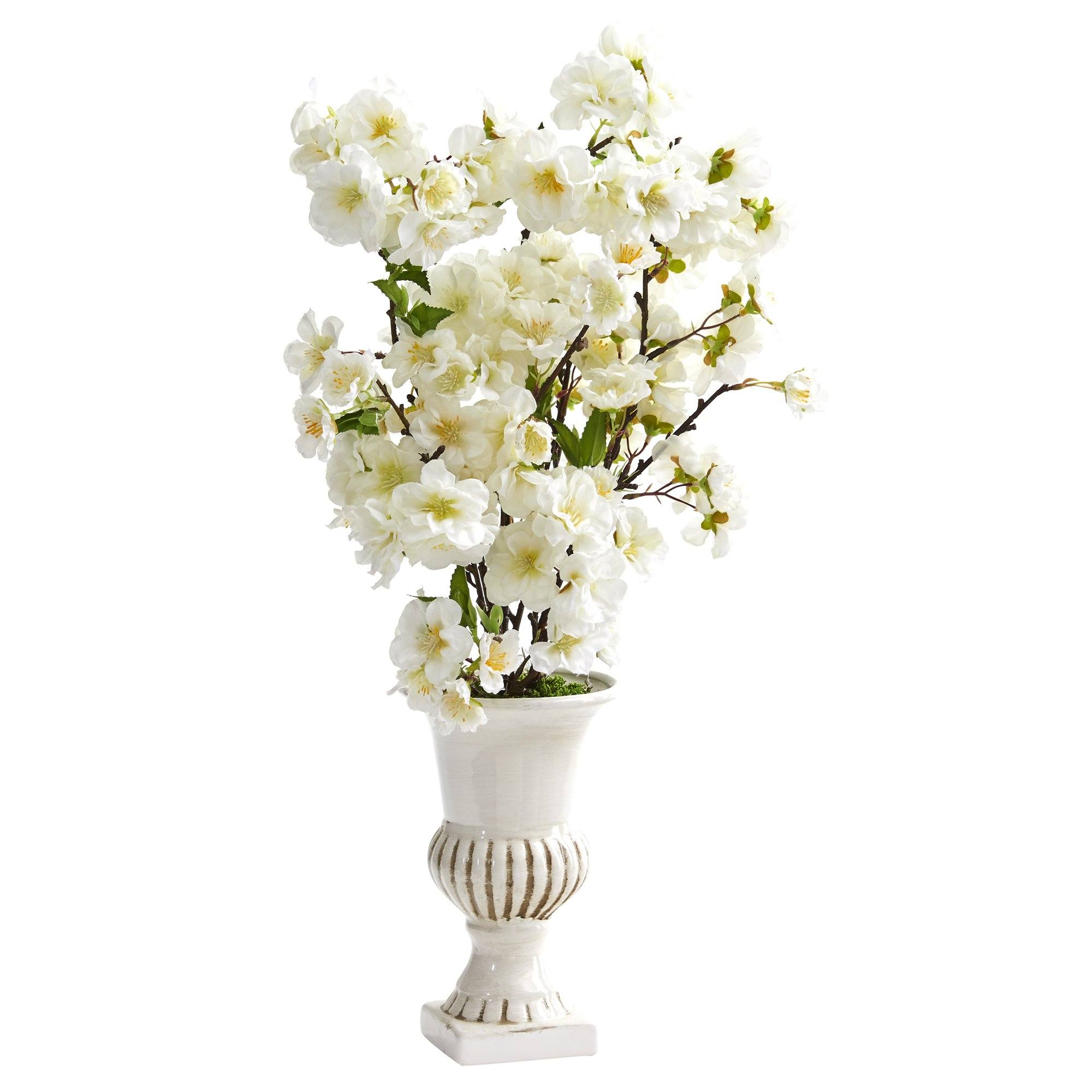 20” Cherry Blossom Artificial Arrangement in White Urn (Set of 2)