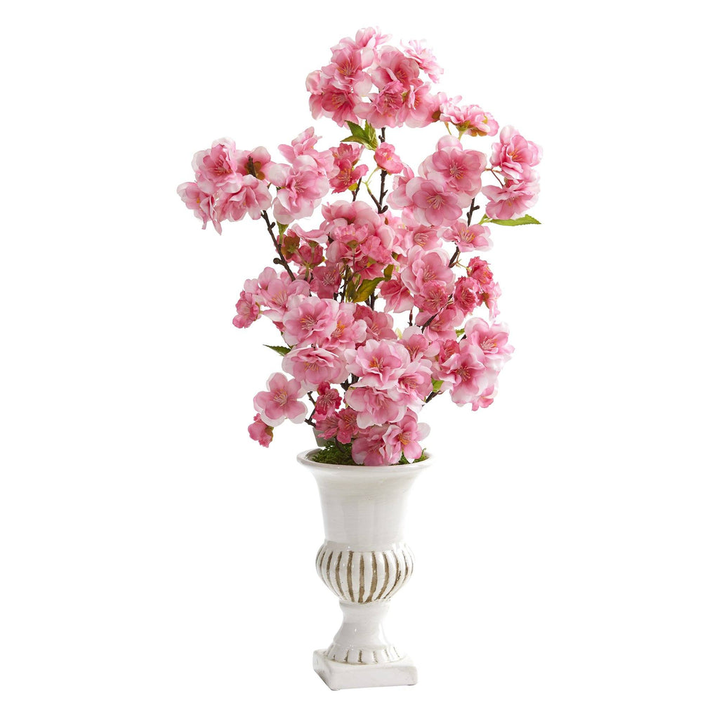 20” Cherry Blossom Artificial Arrangement in White Urn (Set of 2)