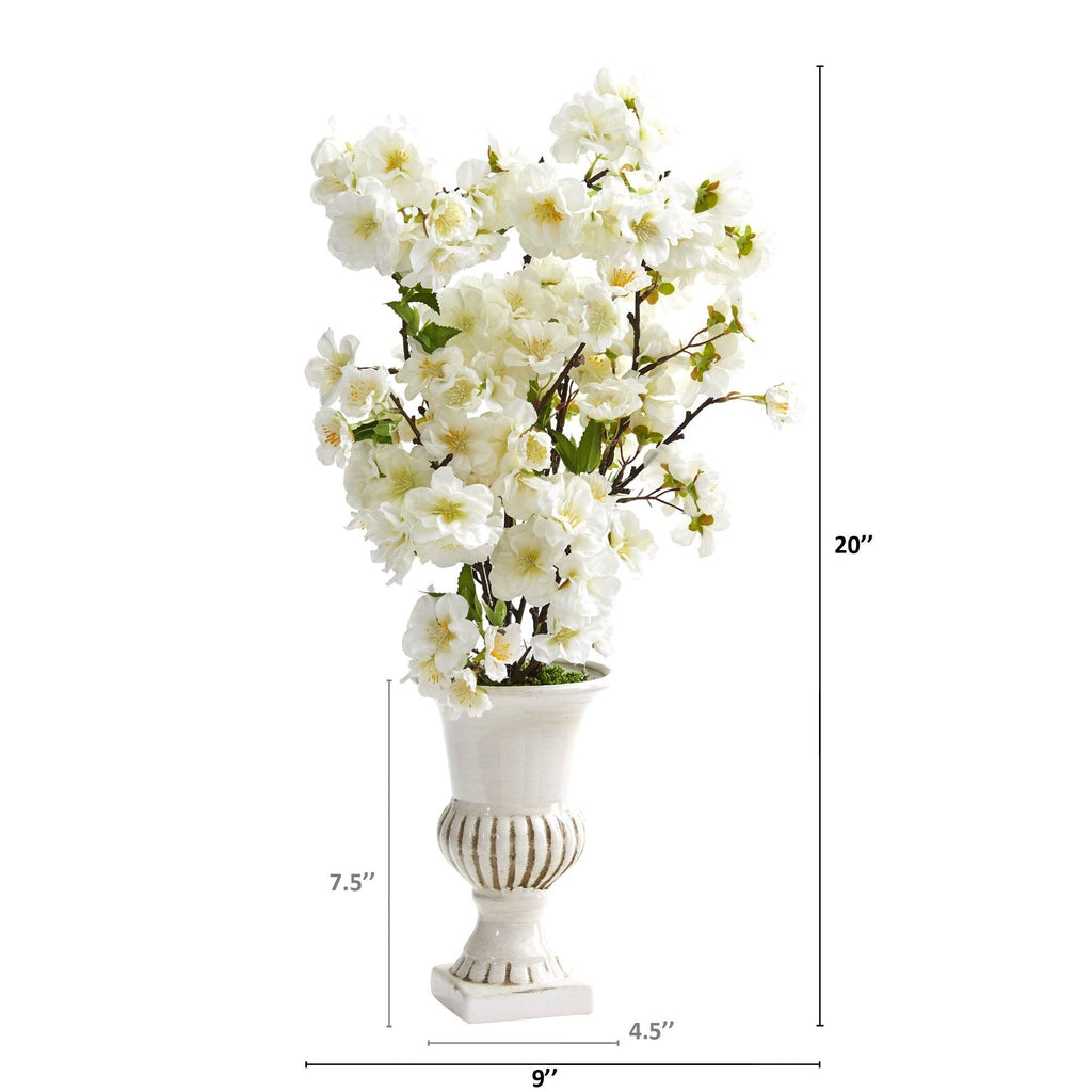20” Cherry Blossom Artificial Arrangement in White Urn (Set of 2)