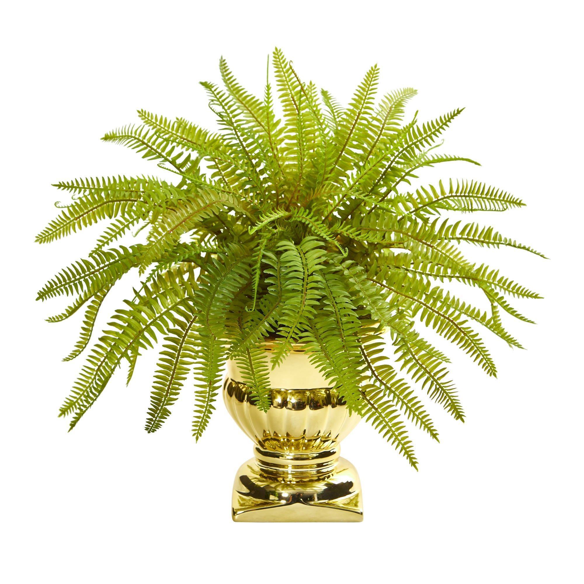 20” Fern Artificial Plant in Gold Urn
