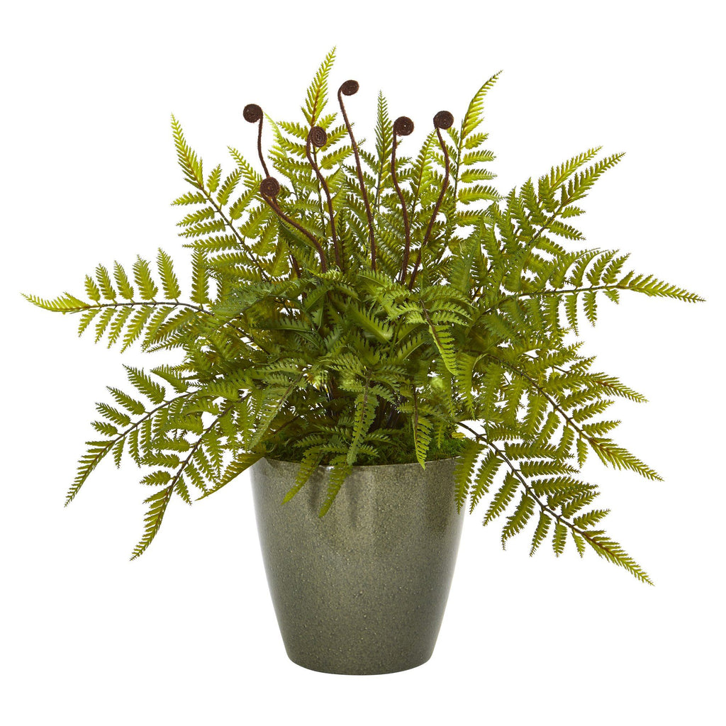 20” Fern Artificial Plant in Olive Green Planter