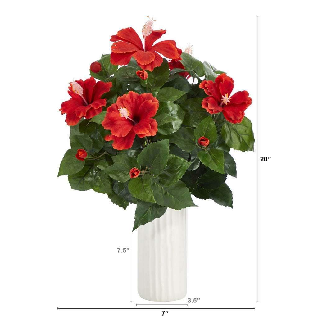 20” Hibiscus Artificial Plant Artificial Plant in White Planter