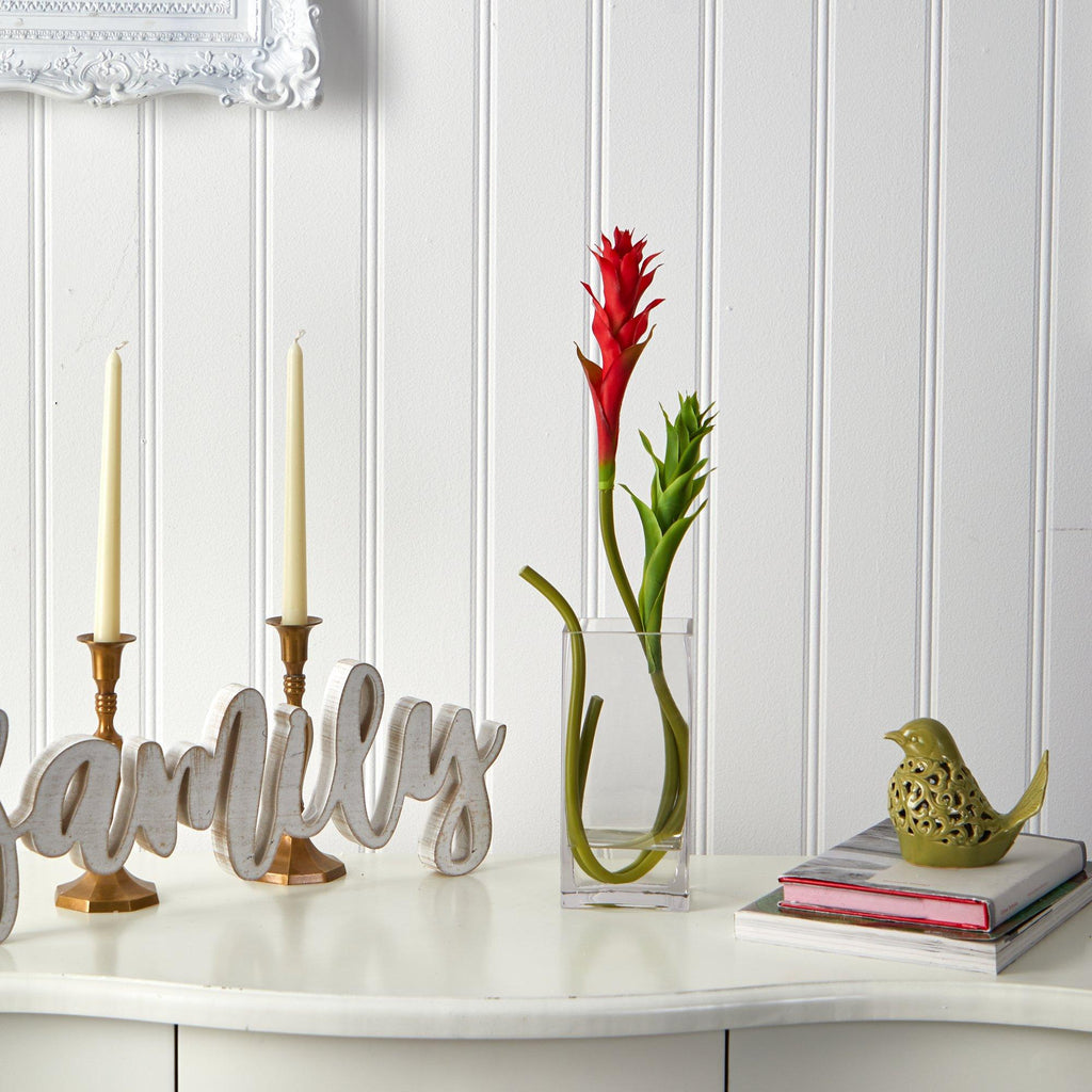 20” Mini Star Bromeliad Artificial Arrangement in Glass Vase