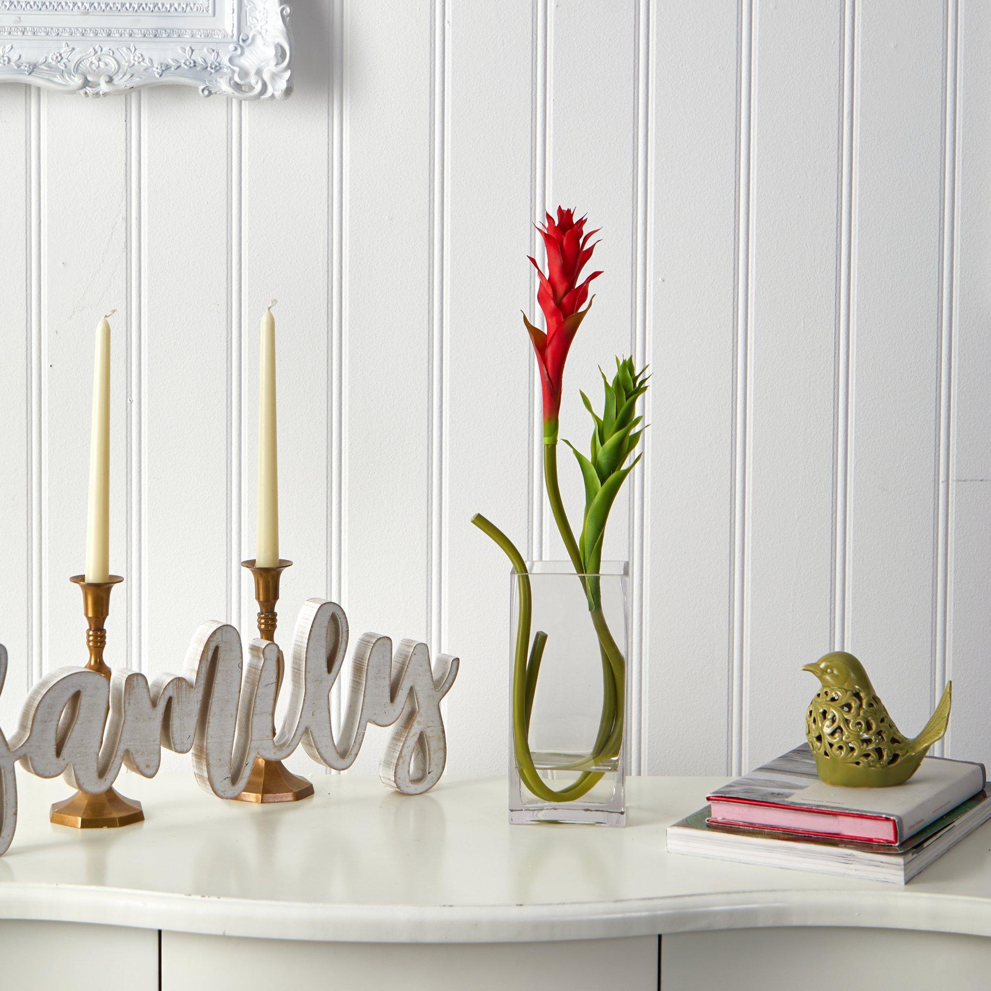 20” Mini Star Bromeliad Artificial Arrangement in Glass Vase