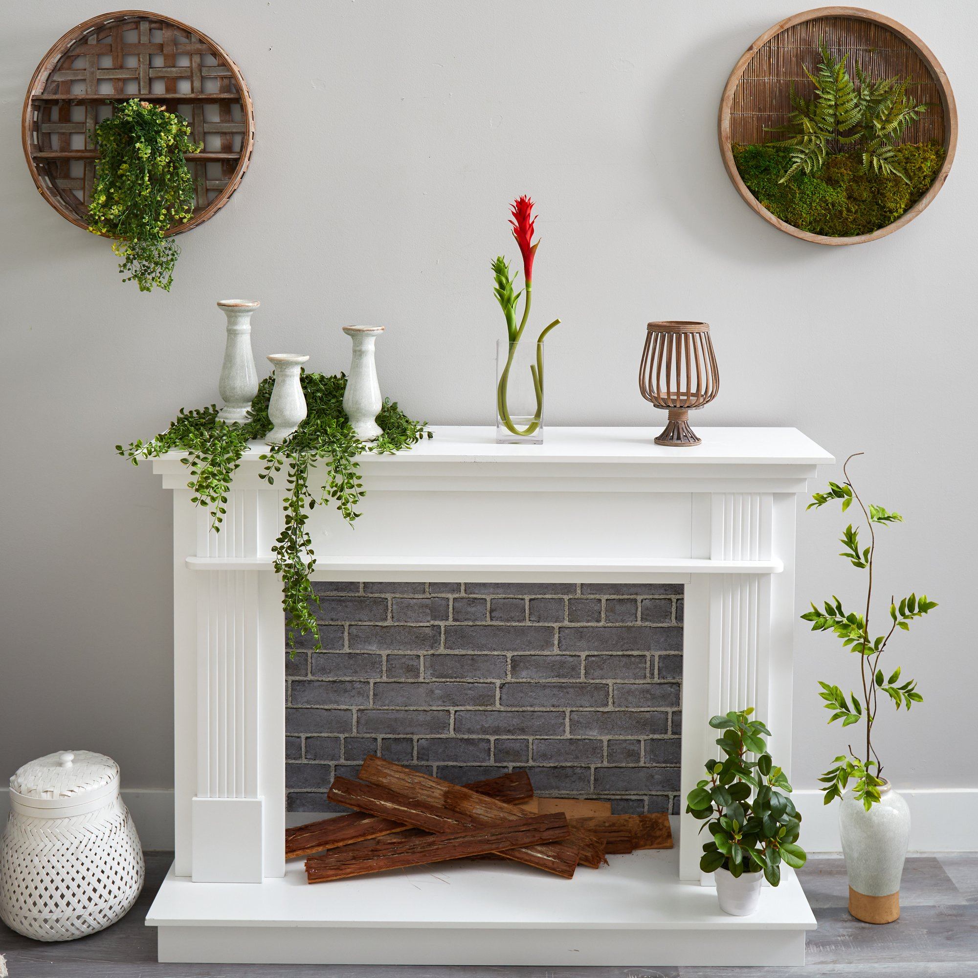 20” Mini Star Bromeliad Artificial Arrangement in Glass Vase