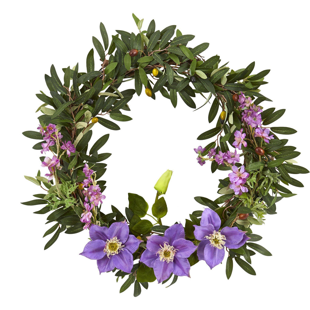 20” Olive, Anemone and Dancing Daisy Artificial Wreath