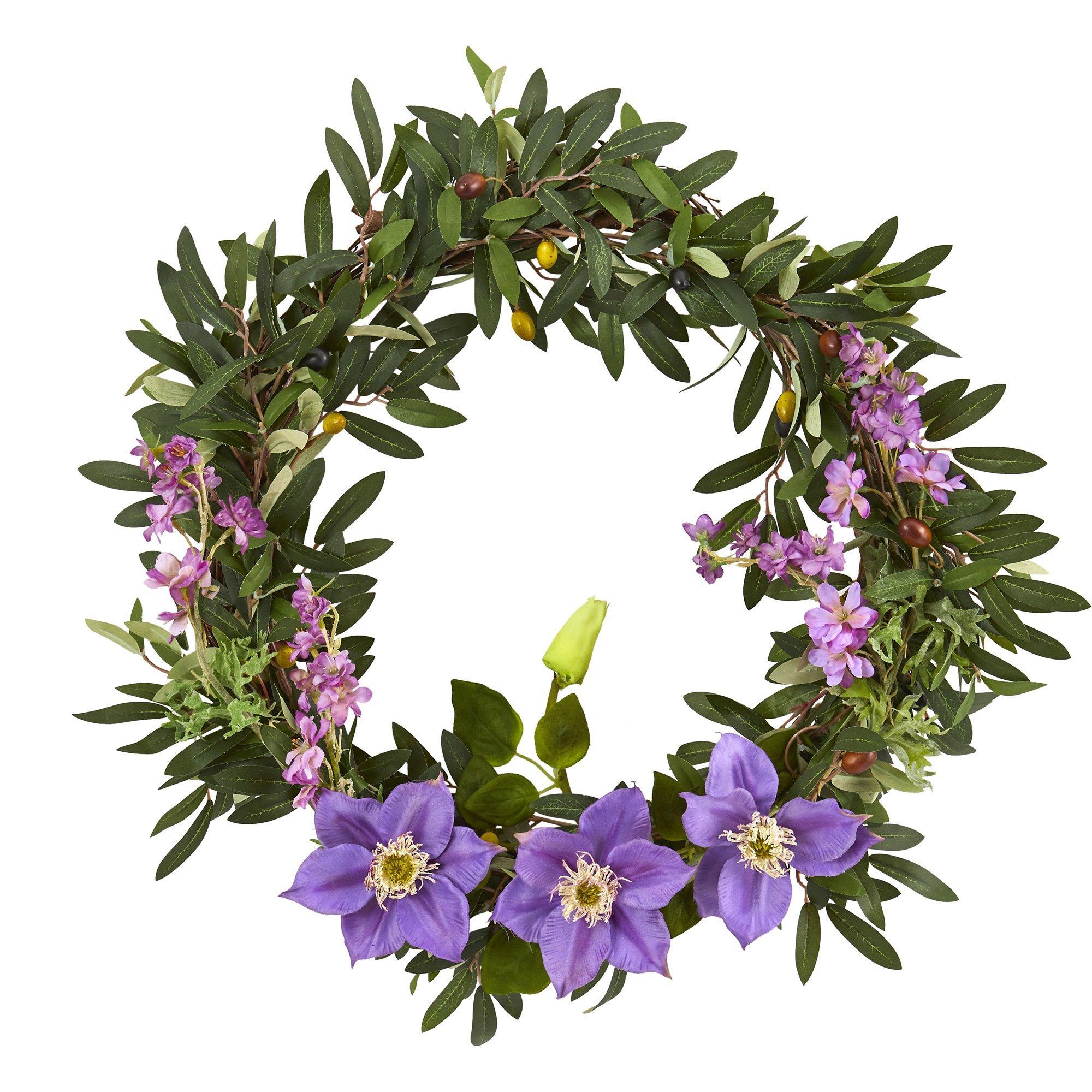 20” Olive, Anemone and Dancing Daisy Artificial Wreath