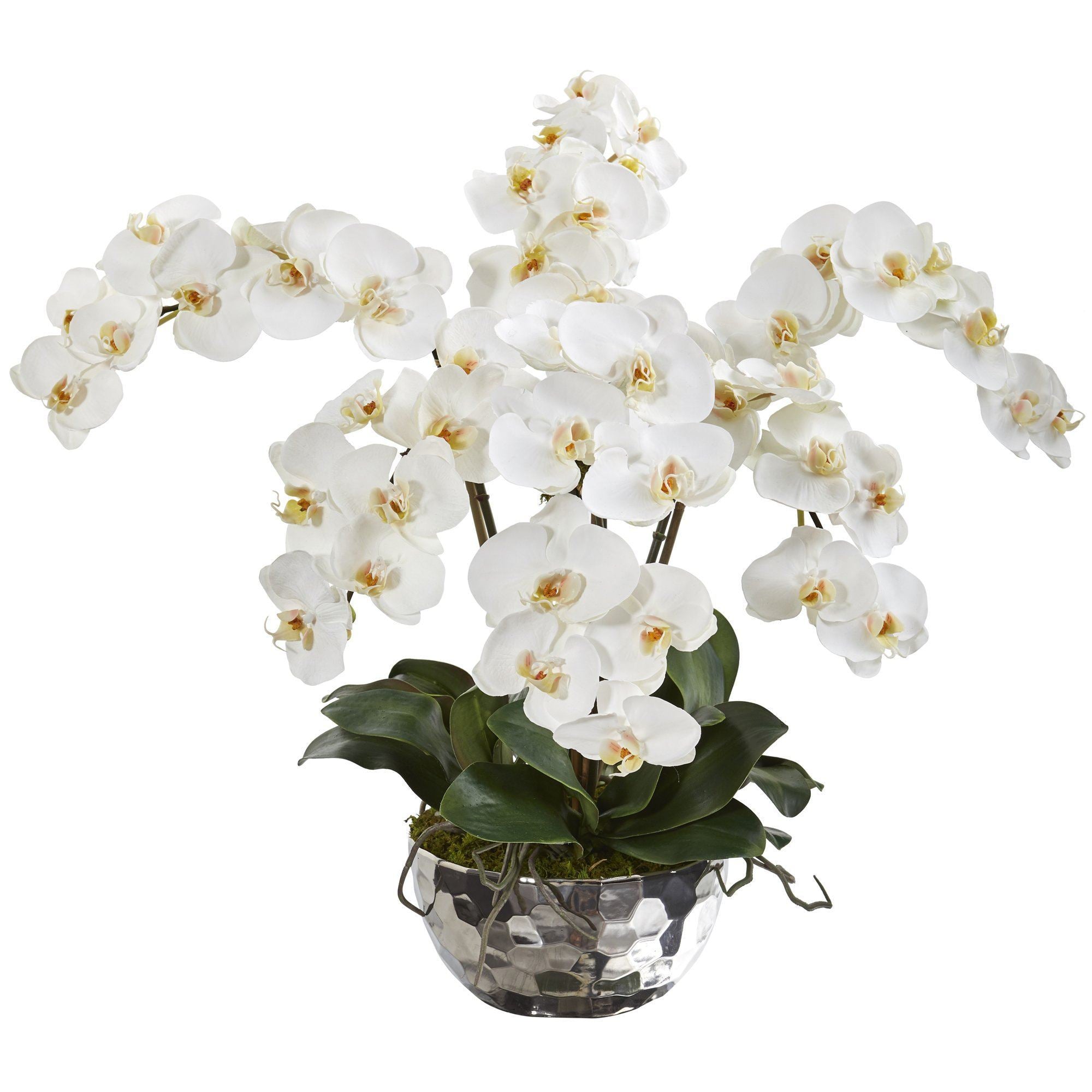 20” Phalaenopsis Orchid Artificial Arrangement in Silver Bowl
