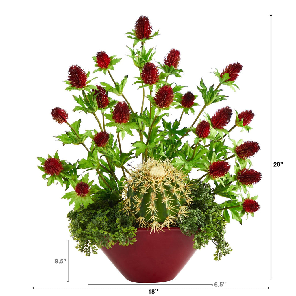 20” Thistle and Cactus Succulent Artificial Arrangement in Vase