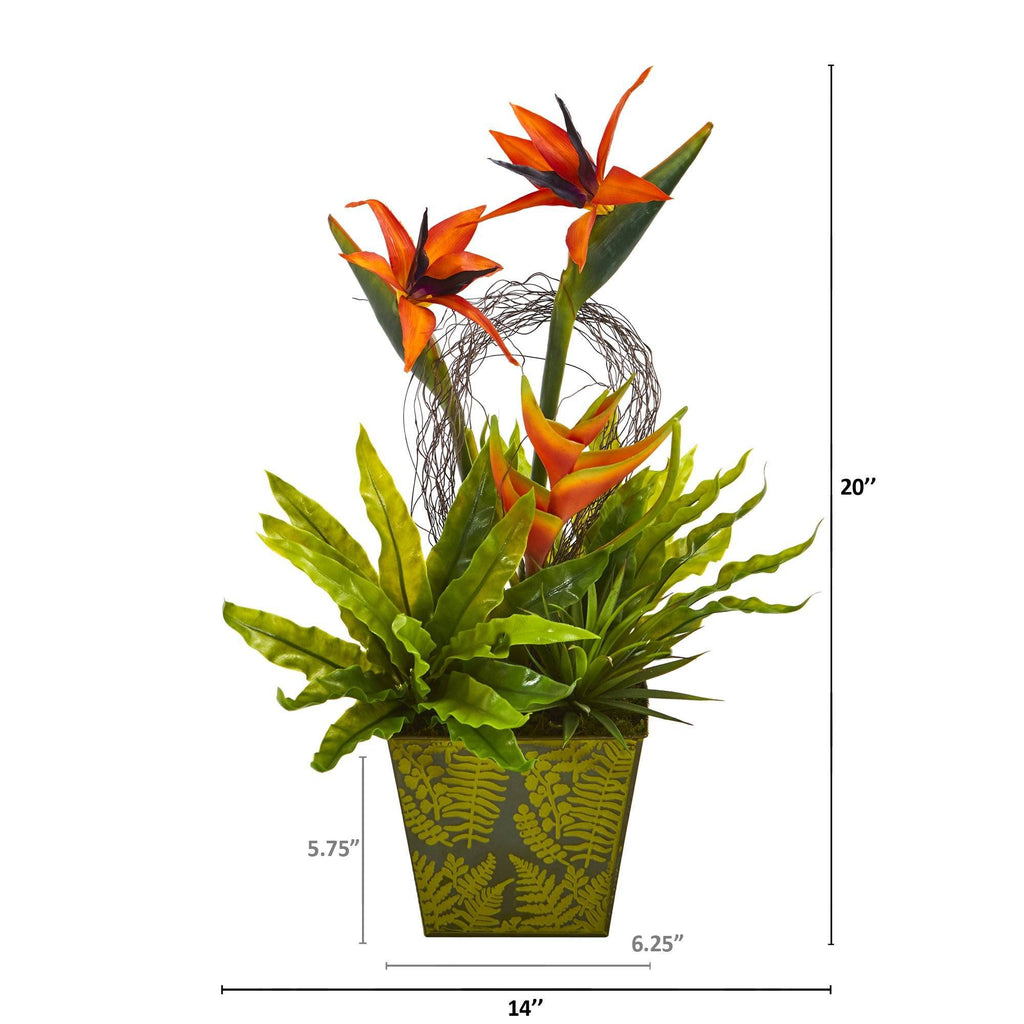 20” Tropical and Succulent Artificial Arrangement in Green Vase