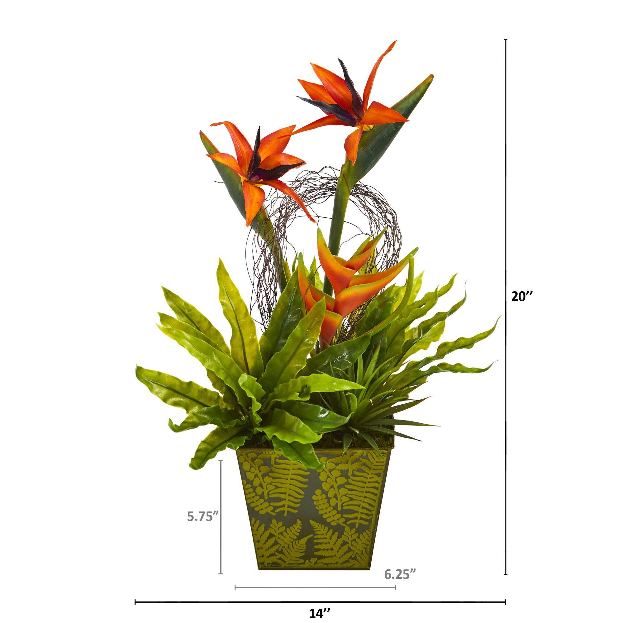 20” Tropical and Succulent Artificial Arrangement in Green Vase