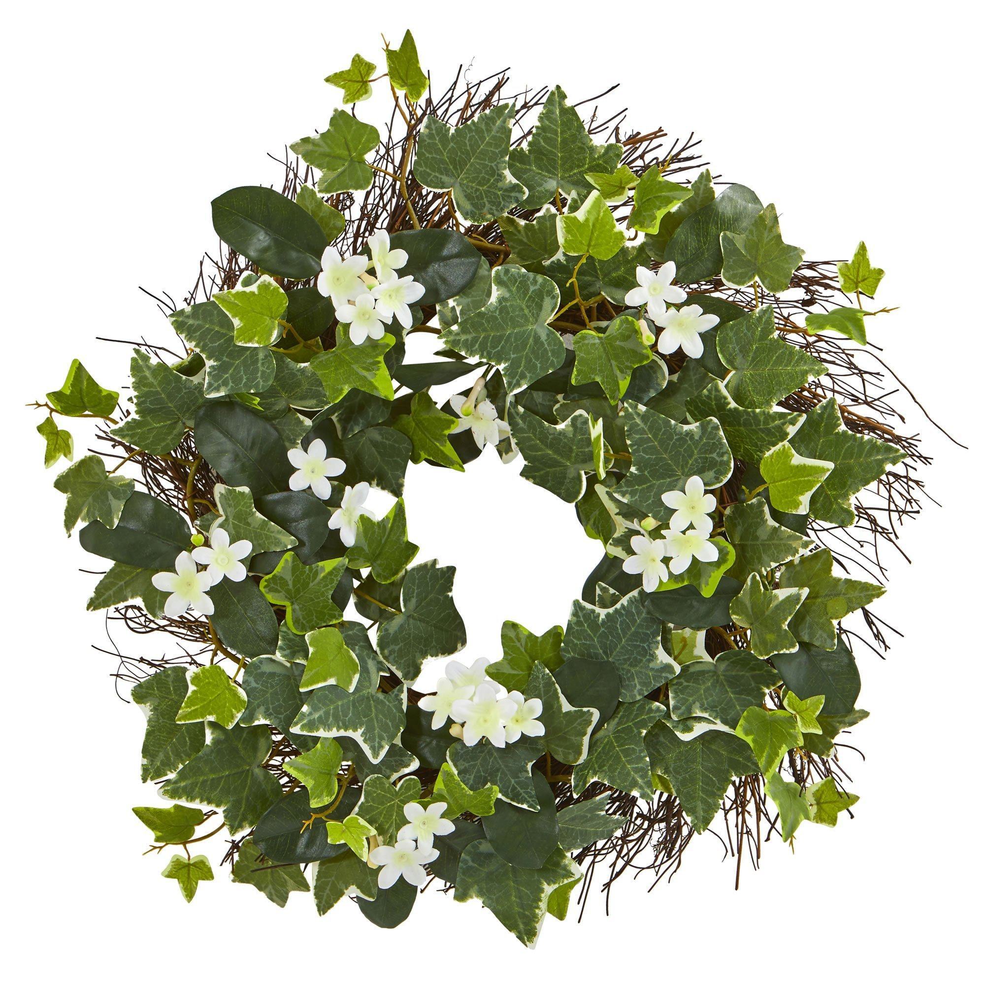 20” Variegated Sage Ivy and Stephanotis Artificial Wreath