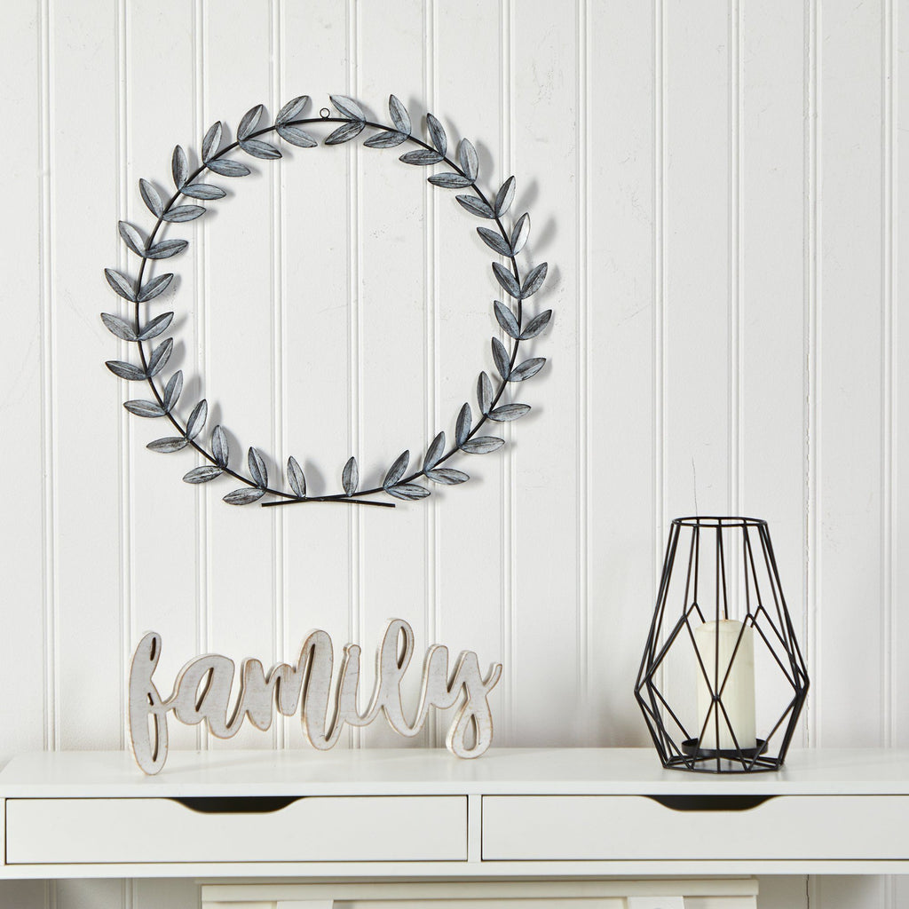 20” x 20” White Metal Olive Leaf Wall Decor