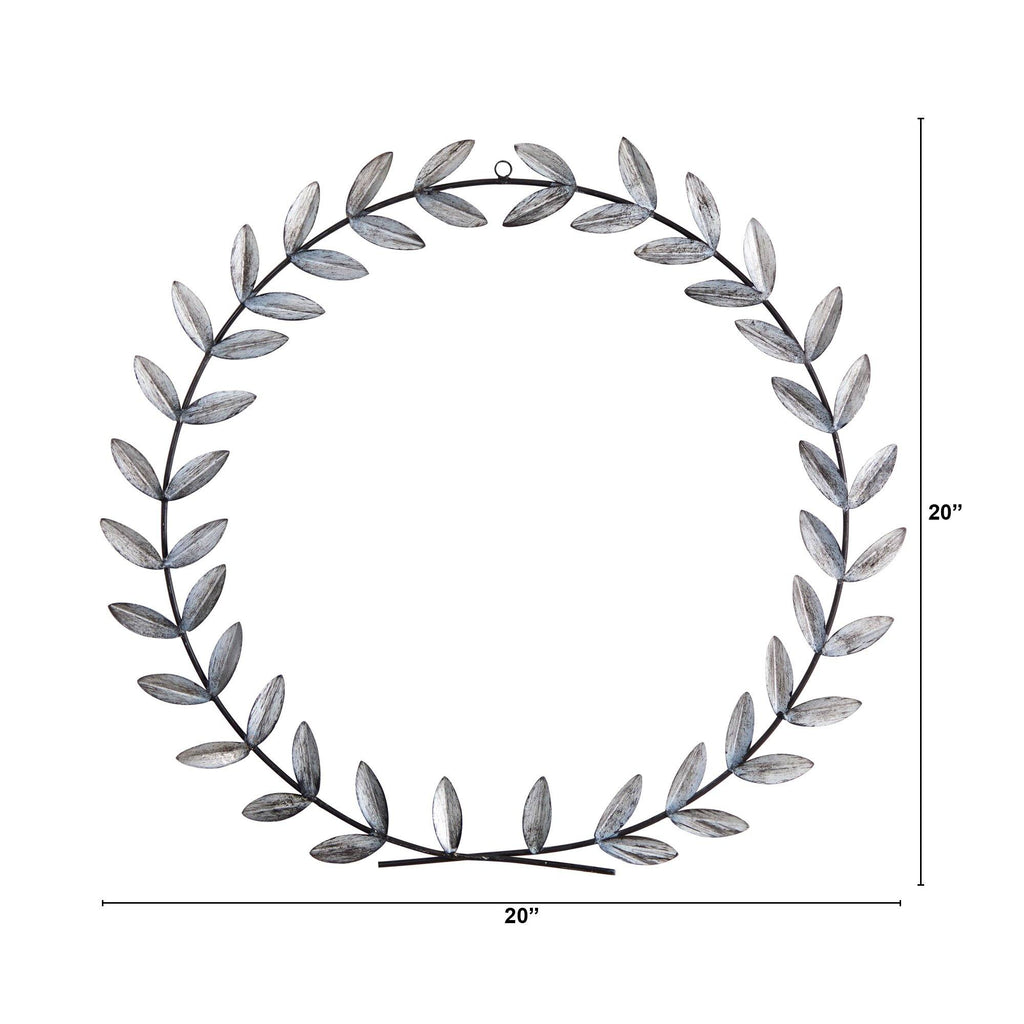 20” x 20” White Metal Olive Leaf Wall Decor