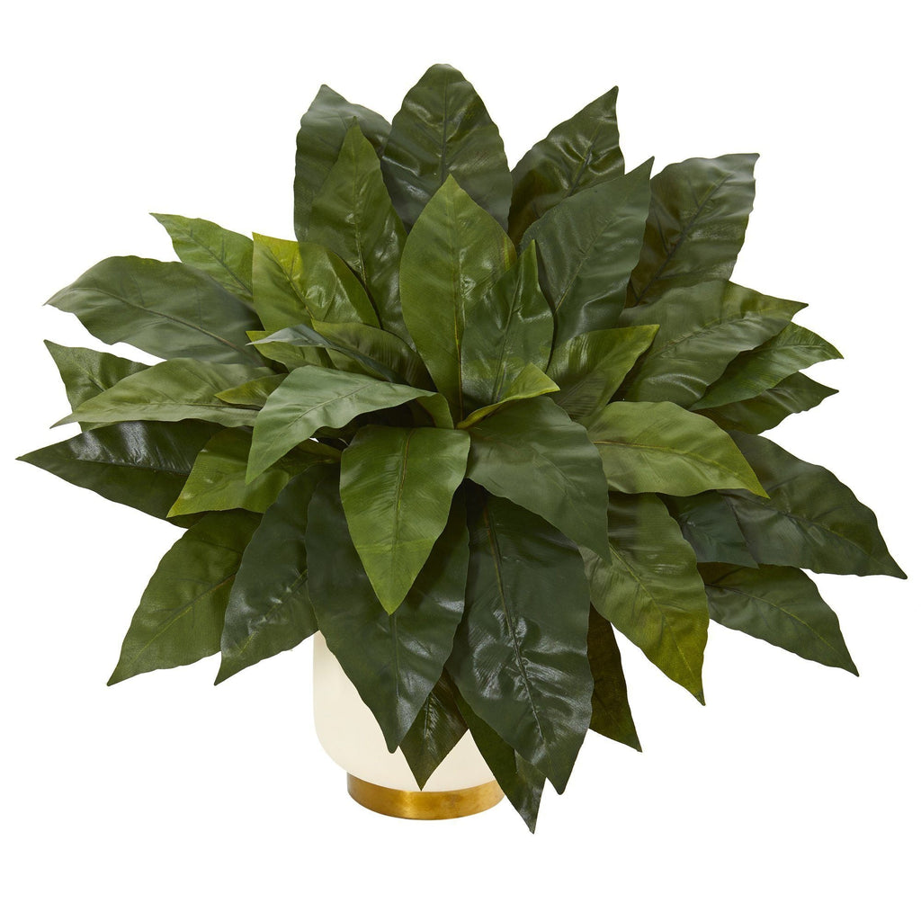 21” Bird’s Nest Fern Artificial Plant in Cream Planter with Gold Base
