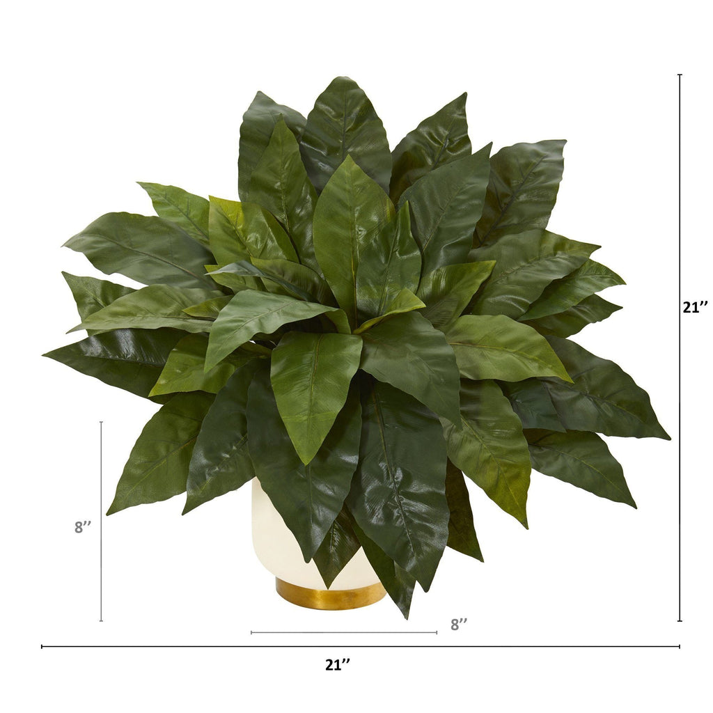 21” Bird’s Nest Fern Artificial Plant in Cream Planter with Gold Base