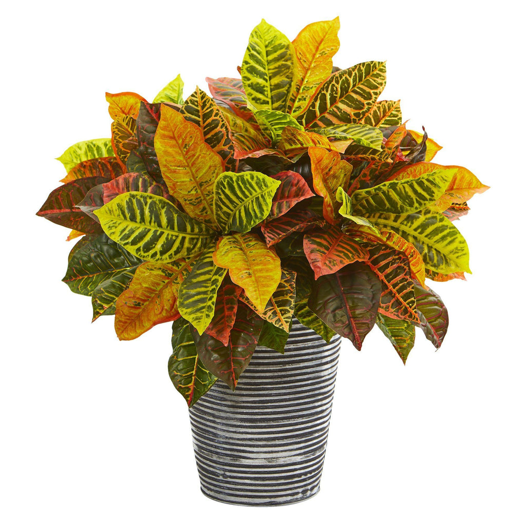 21” Garden Croton Artificial Plant in Planter with Black Pattern (Real Touch)