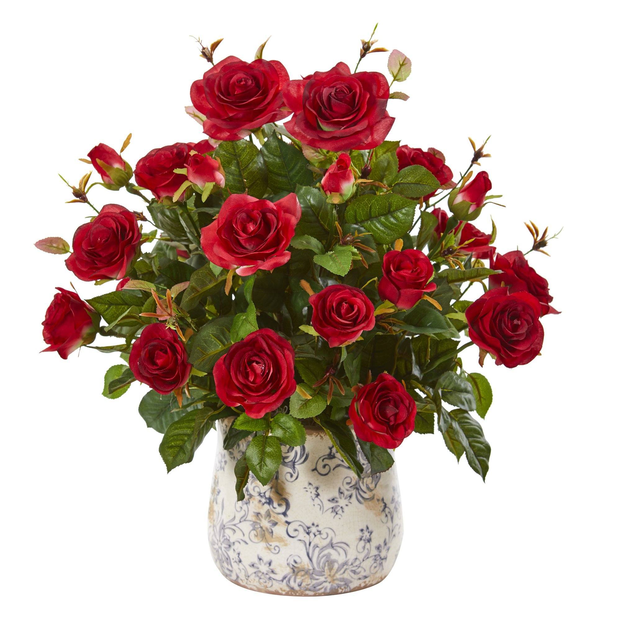 21” Garden Rose Artificial Plant in Decorative Vase