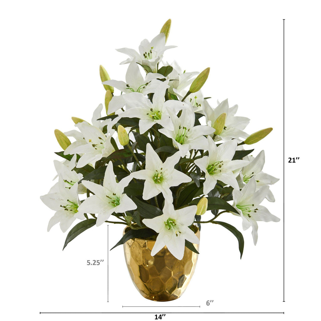 21” Lily Artificial Arrangement in Designer Gold Bowl