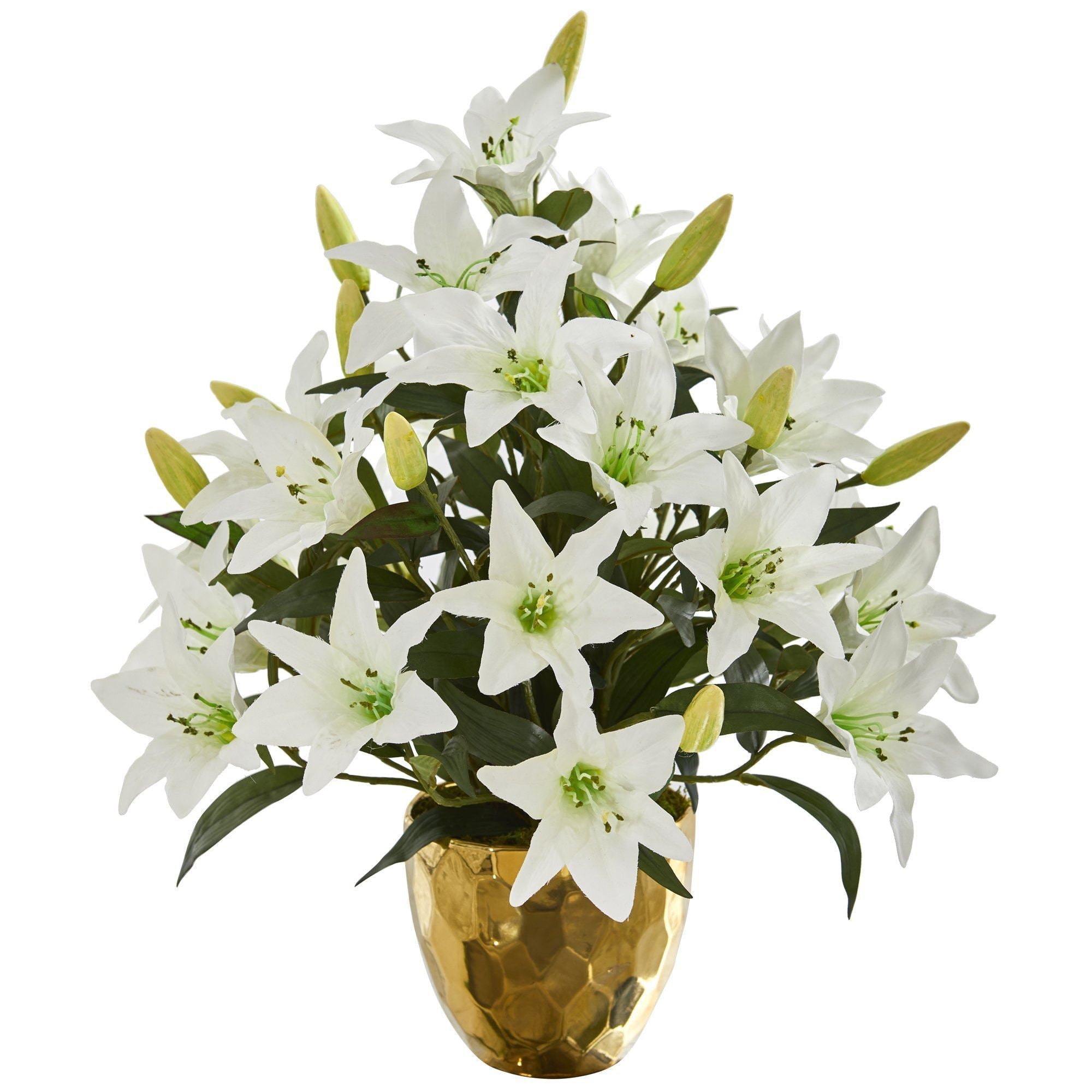 21” Lily Artificial Arrangement in Designer Gold Bowl
