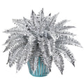 21” Metallic Silver Boston Fern Artificial Plant in Turquoise Planter with Silver Trimming