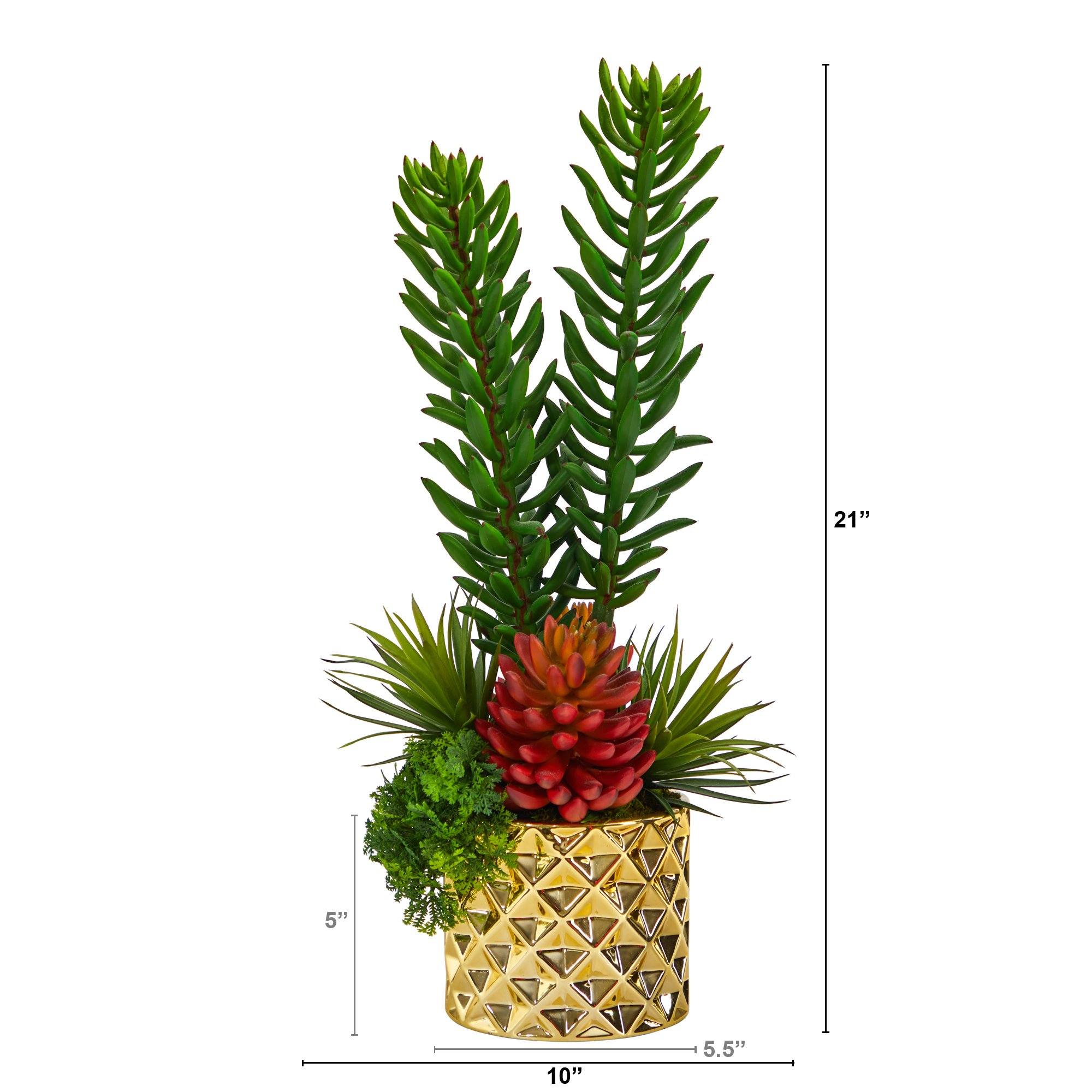 21” Mixed Succulent Artificial Plant in Gold Planter