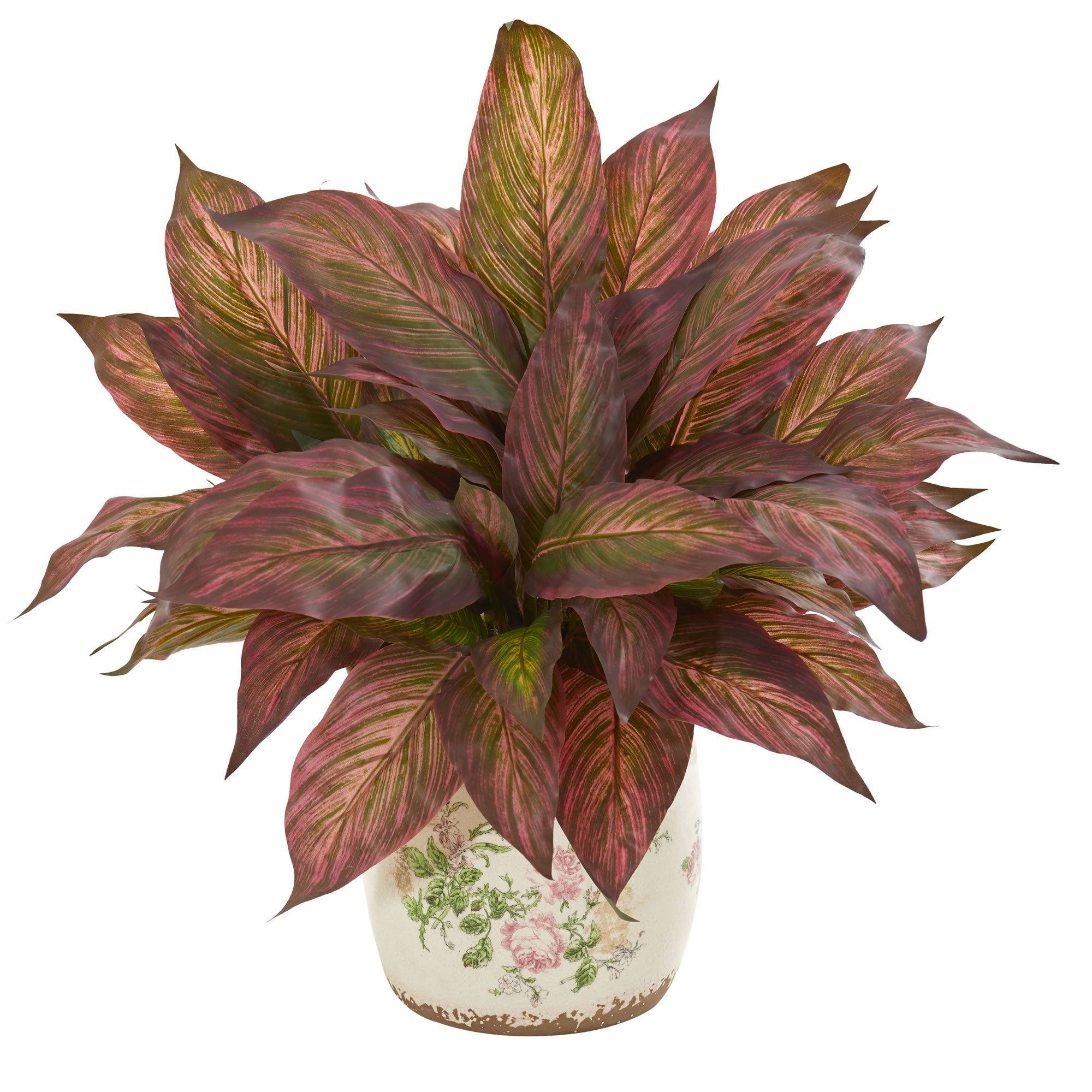 21” Musa Artificial Plant in Floral Print Vase